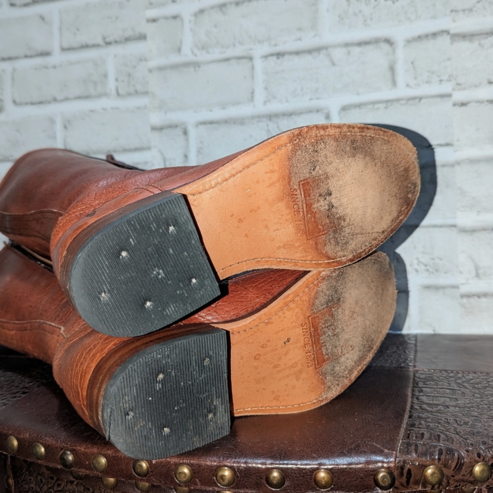 Vntg Frye Vienna Tall Brown Genuine Leather Lace Up Knee High Vintage Zip Boots - Picture 7 of 15